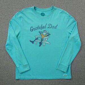 Life is Good Grateful Dad Jake Long Sleeve Crusher Tee Size L Blue Graphic Shirt